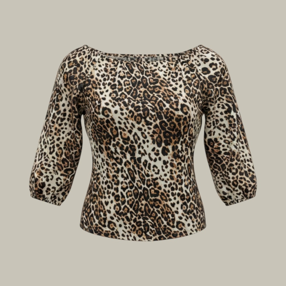 CATO Leopard Print Blouse M Brown Black Trendy Rayon Boho Earthy Neutral Capsule